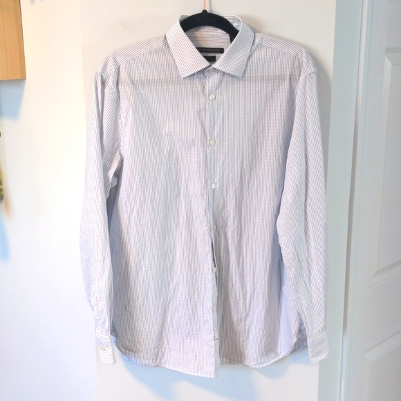 John Varvatos dress shirt, regular fit, 32/33, 15.5, white, blue stripes - Picture 1 of 6
